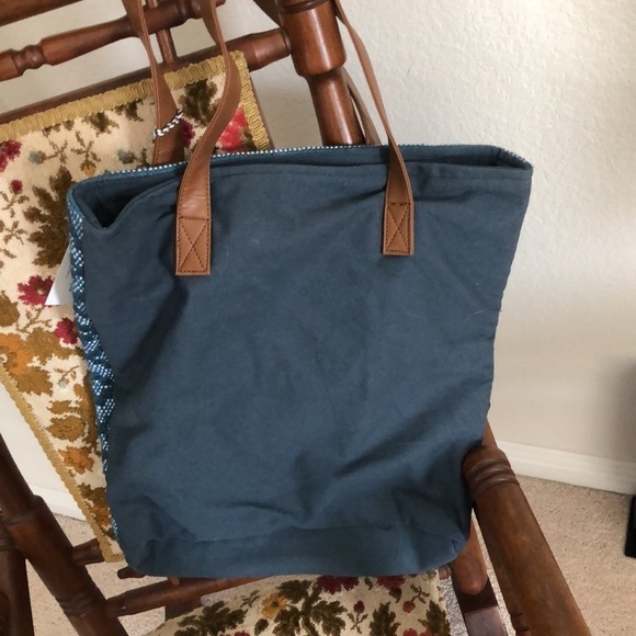 Blue Jute Tile Print Canvas Tote NWT - Picture 7 of 9